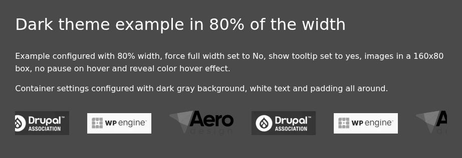 A dark container with a title and a row of grayscale logos in equal boxes scrolling horizontally.
