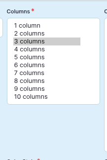 The Columns drop-down expanded, listing 1 column to 10 columns.