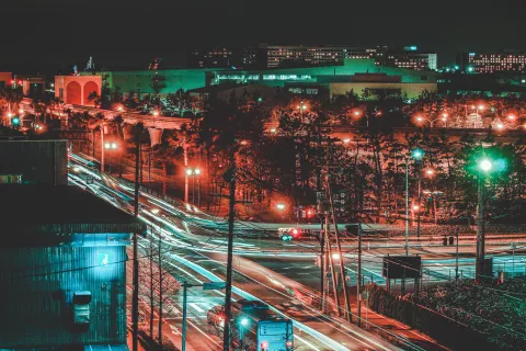 View of city at night